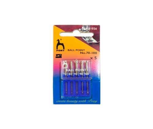 Игла Pony 51026 130/705H-S № 70-100 (70(1) 80(1) 90(2) 100(1) (5 шт/уп)